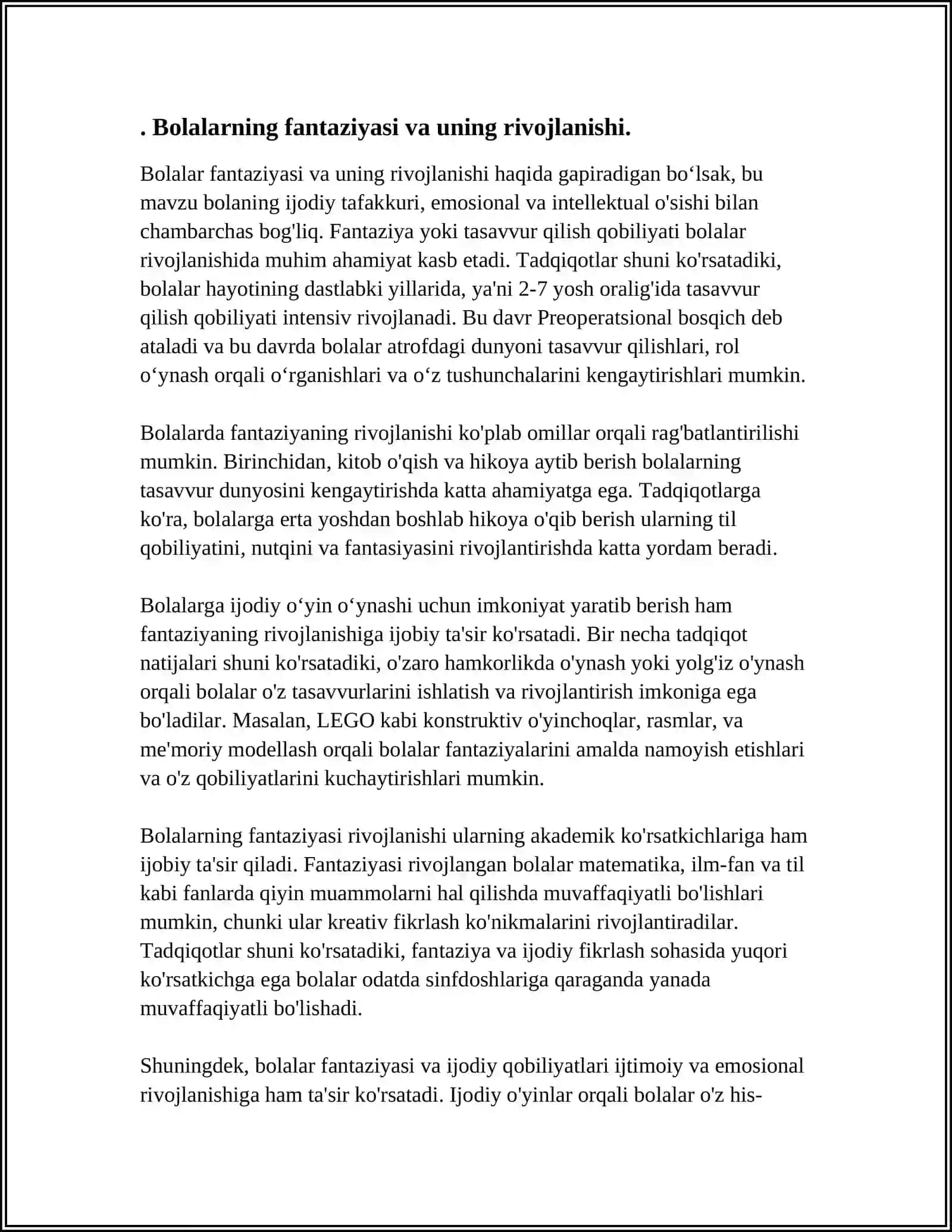 Bolalarning Oʻyin va Kattalarning Ijodiy Faoliyatida Fantaziyaning Ahamiyati 3