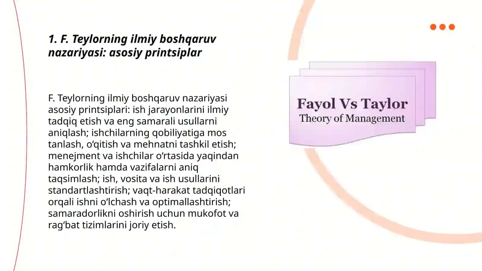 F. Teylorning ilmiy boshqaruv nazariyasi: asosiy printsiplar 3