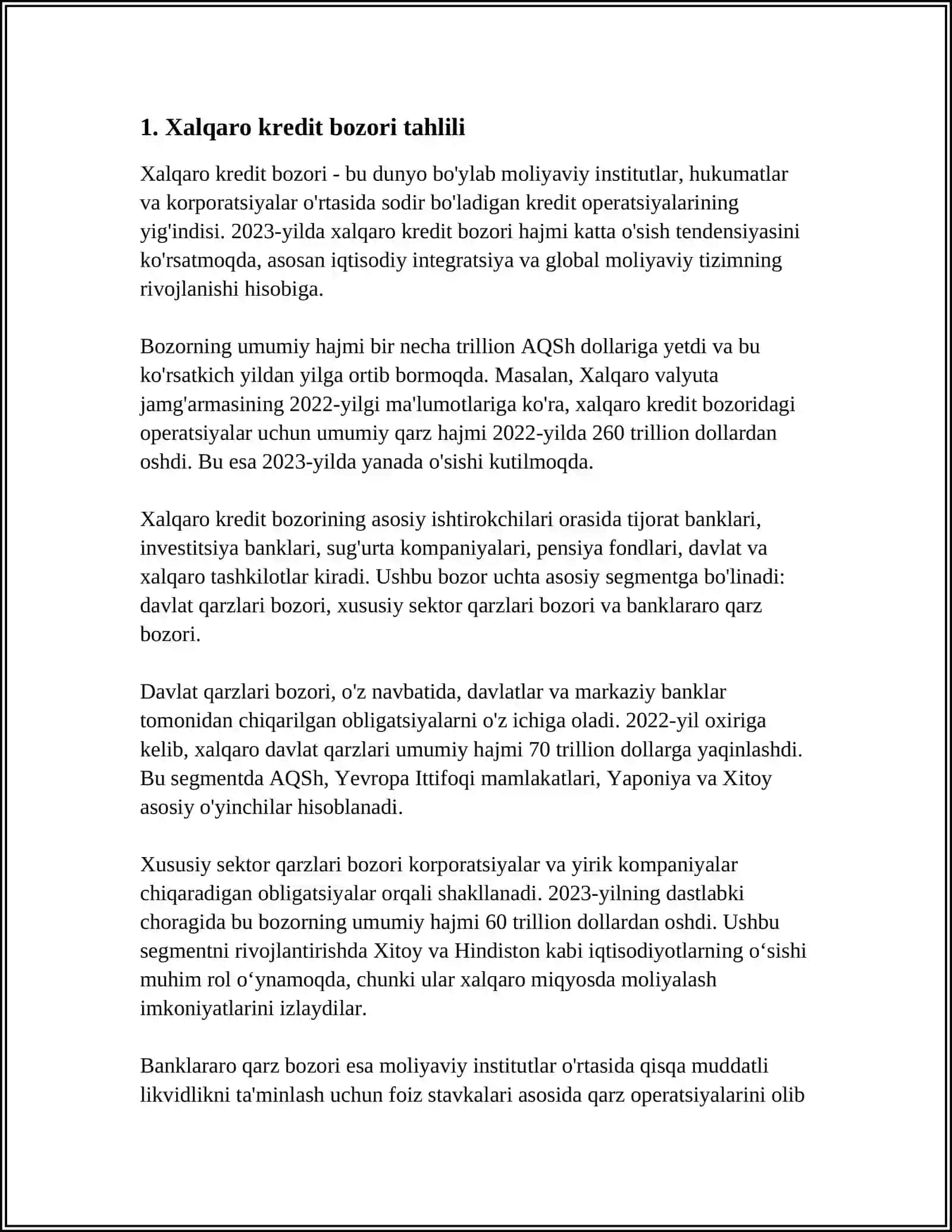 XALQARO KREDIT BOZORIDA KREDIT JALB ETISH 3
