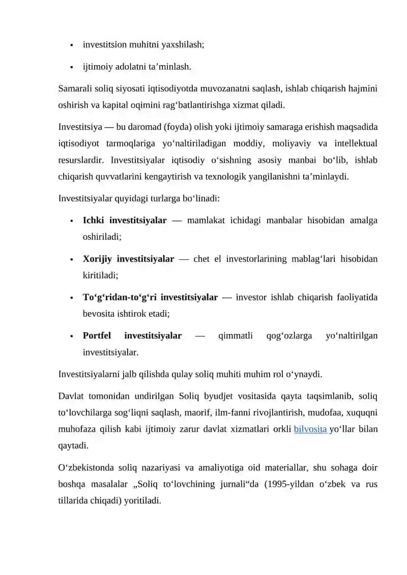 SOLIQ SIYOSATINING INVESTITSIYALARNI JALB QILISHDAGI AHAMIYATI 3