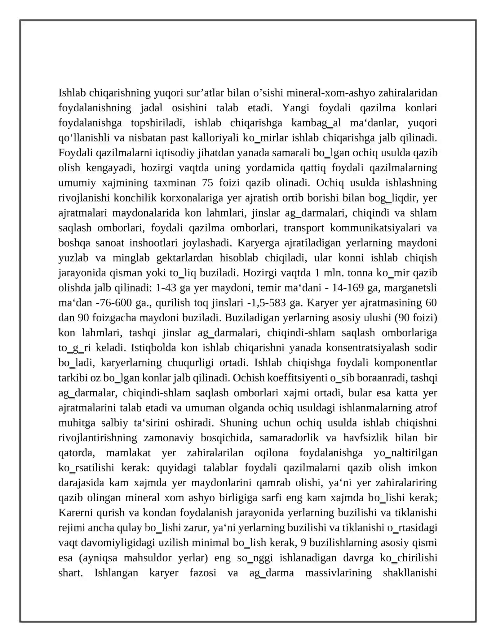 FOYDALI QAZILMA KONLARINI OCHIQ USULDA ISHLASHIDA YER ZAHIRALARIDAN FOYDALANISH SAMARADORLIGINI OSHIRISHNING ASOSIY YО’NALISHLARI 3