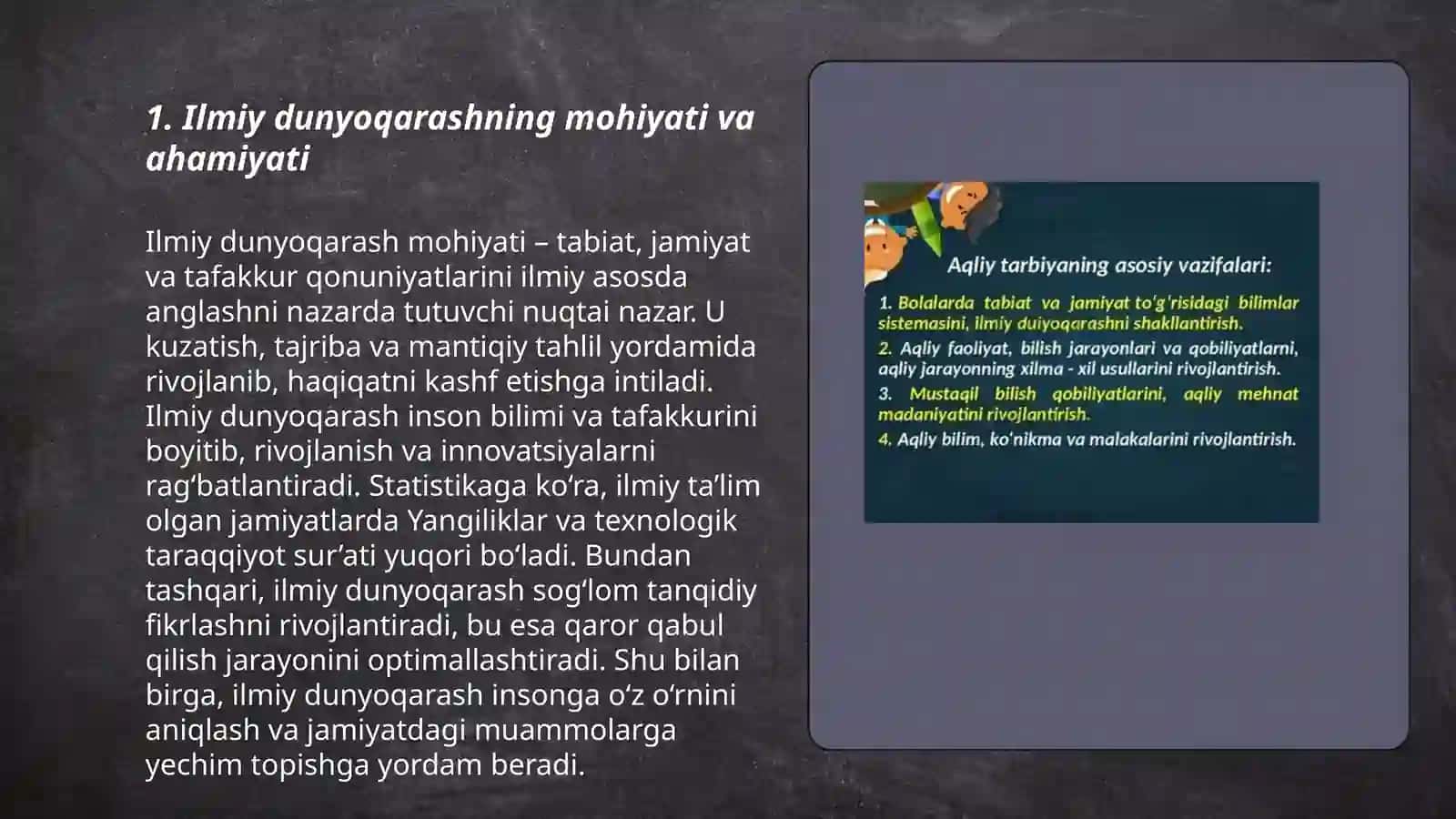 Ilmiy dunyoqarashni shakllantirish va òquvchilarni aqliy tarbiyalash 3