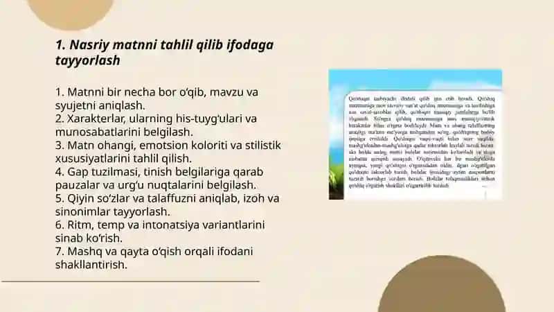 Nasriy asarlarni ifodali oʻqish. Ertaklarni ifodali oʻqish texnikasi 3