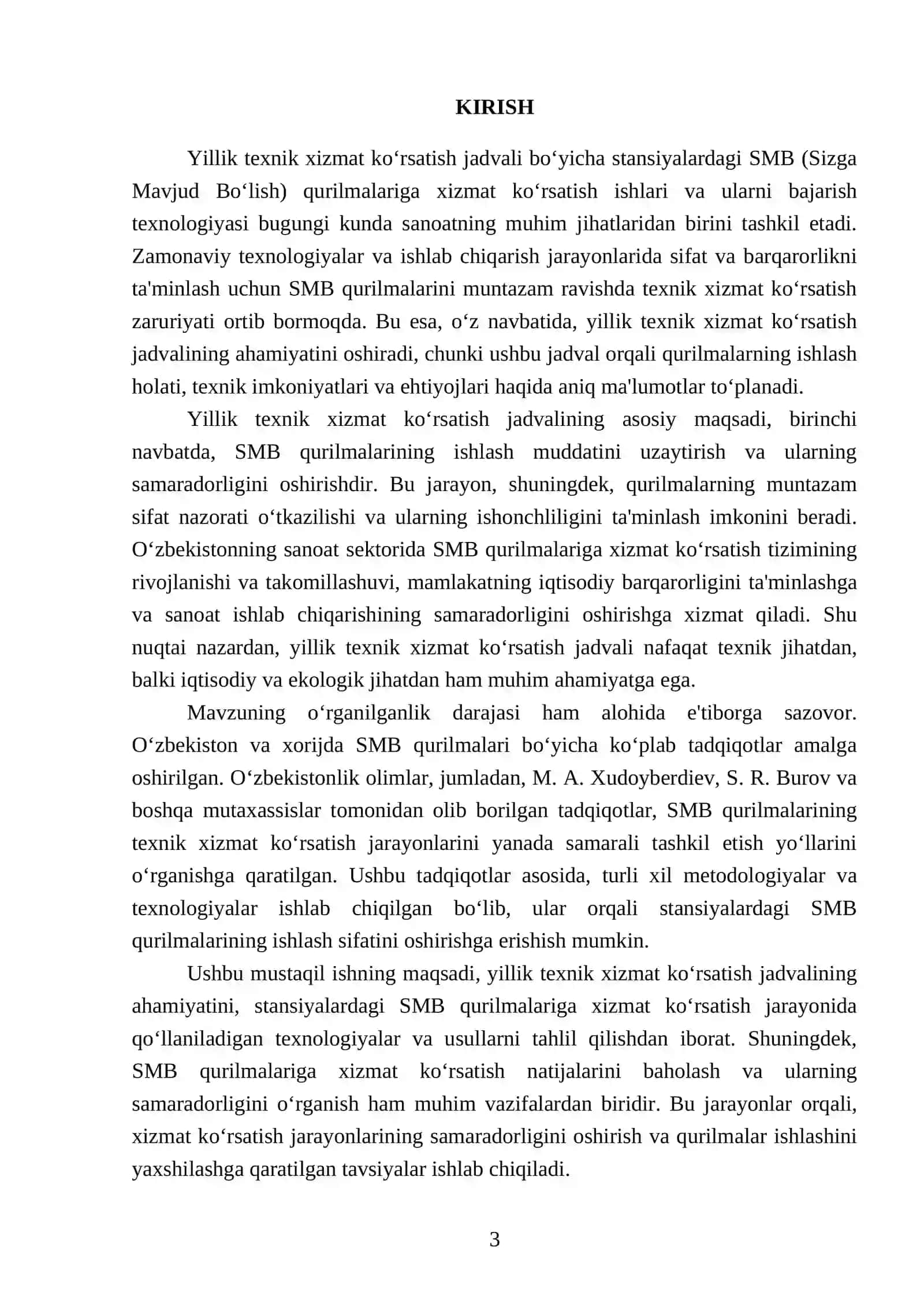 Yillik texnik xizmat koʻrsatish jadvali boʻyicha stansiyalardagi SMB qurilmalariga xizmat koʻrsatish ishlari va ularni bajarish texnologiyasi 3