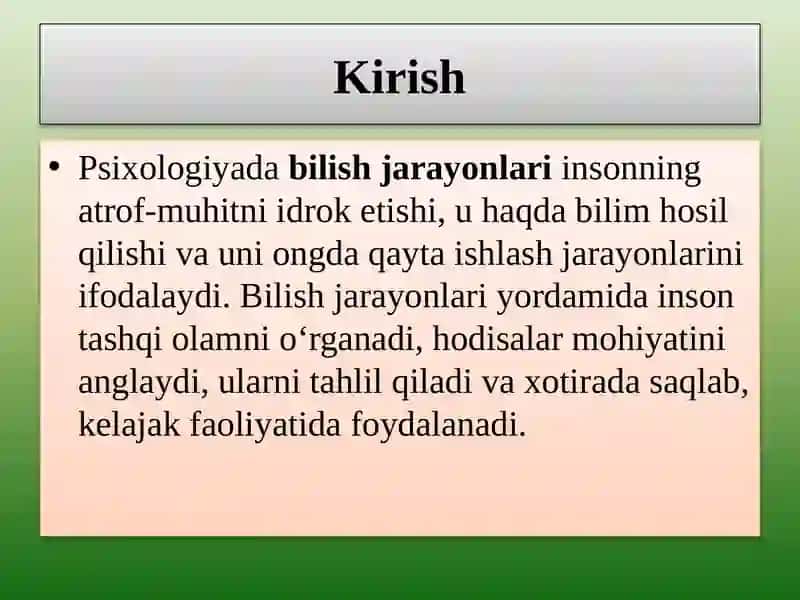 Mavu:Bilish jarayonlari klassifikatsiyasi va tavsiflanishi 3