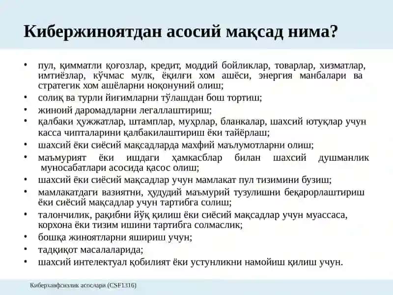 23-Маъруза:Кибержиноятлар,киберқонунларвакиберэтика 3