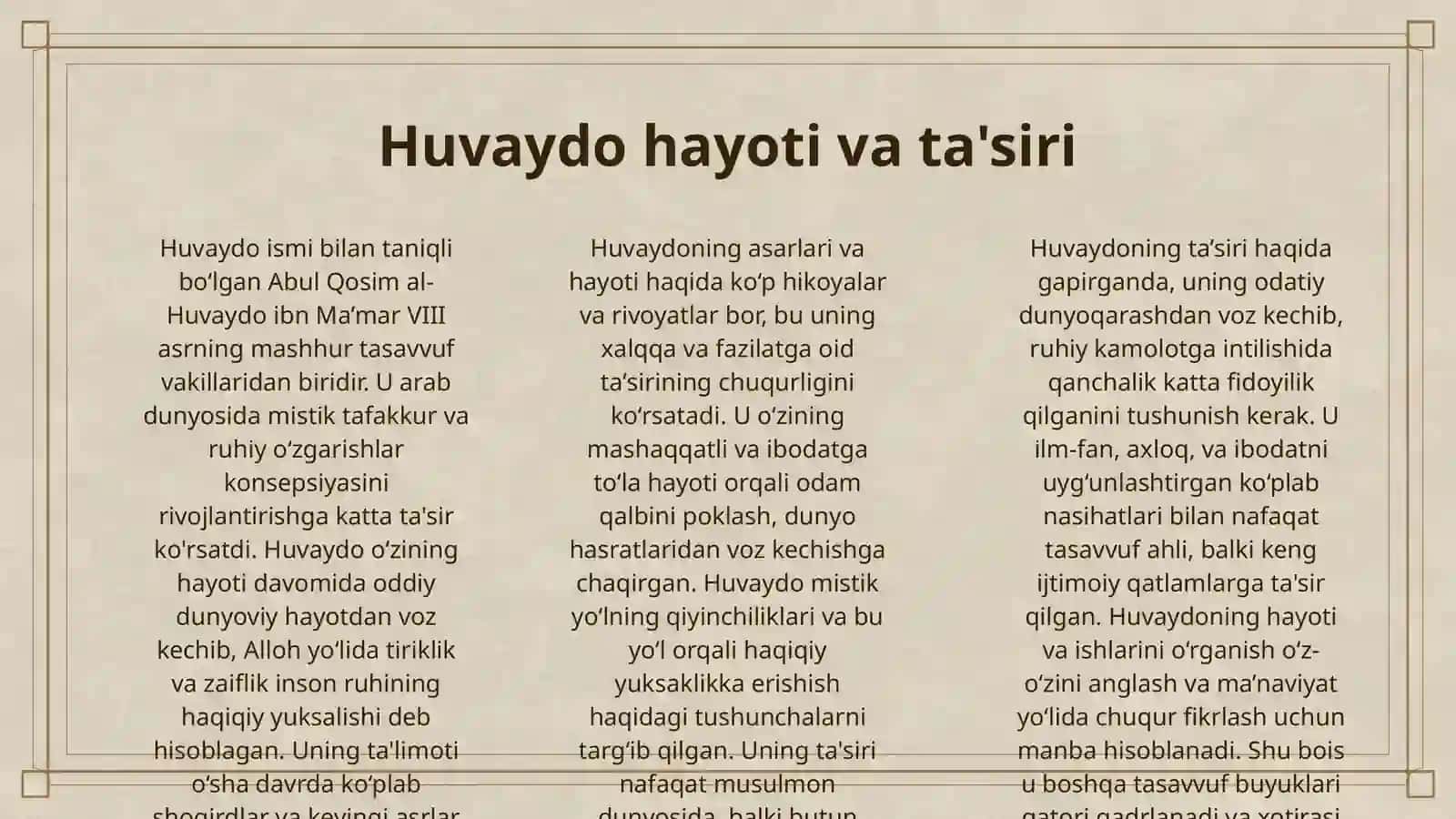 HUVAYDONING "IBROHIM ADHAM" QISSASI VA UNDAGI TIMSOLLARNI TAVSIFLASH 3