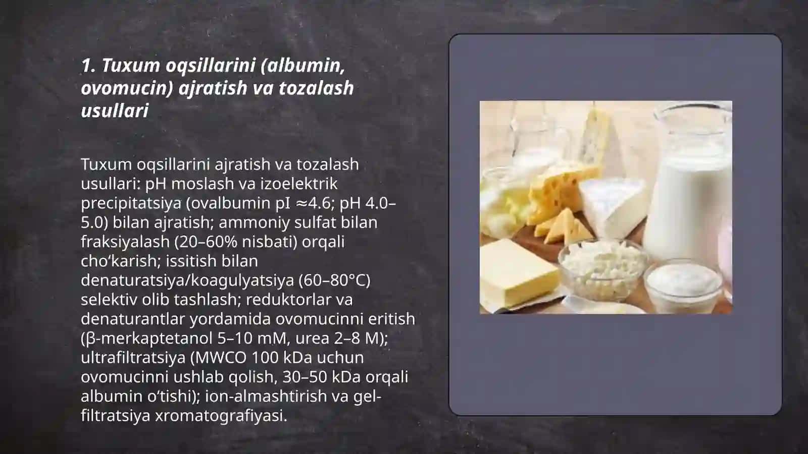 Tuxum sut oʻsimlik va goʻsht oqsillarini ajratish 3