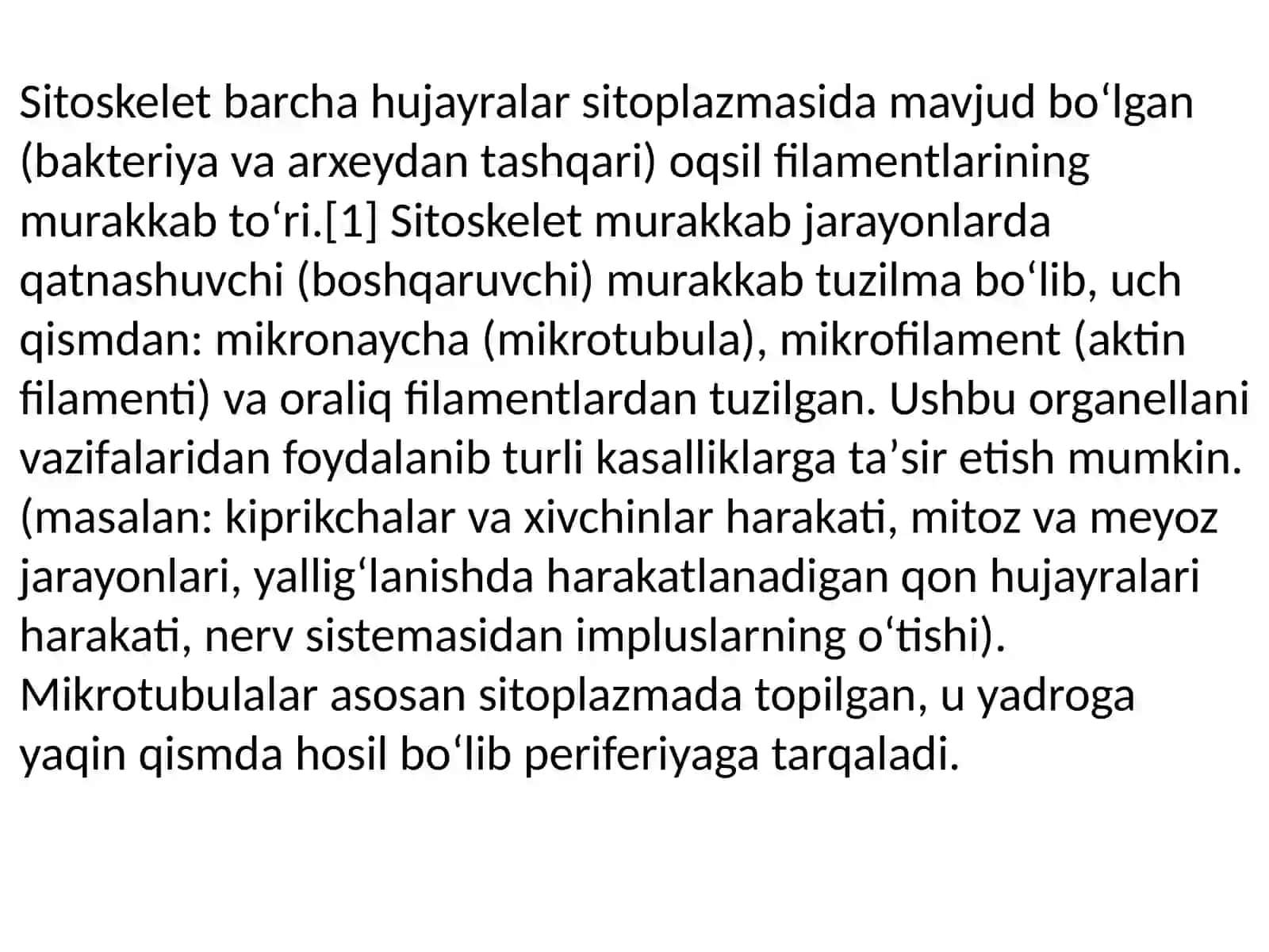 Hujayra sitoskeletining strukturaviy va funksional tashkil etilishi. Hujayradagi transport jarayonlar 3