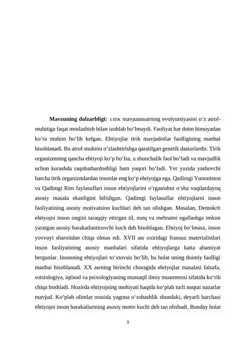 INSON EHTIYOJLARI 3