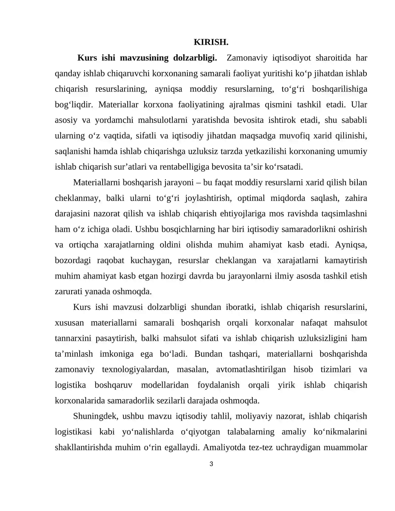 MATERIALLARNI XARID QILISH, SAQLASH VA ISHLAB CHIQARISHGA BERISH 3