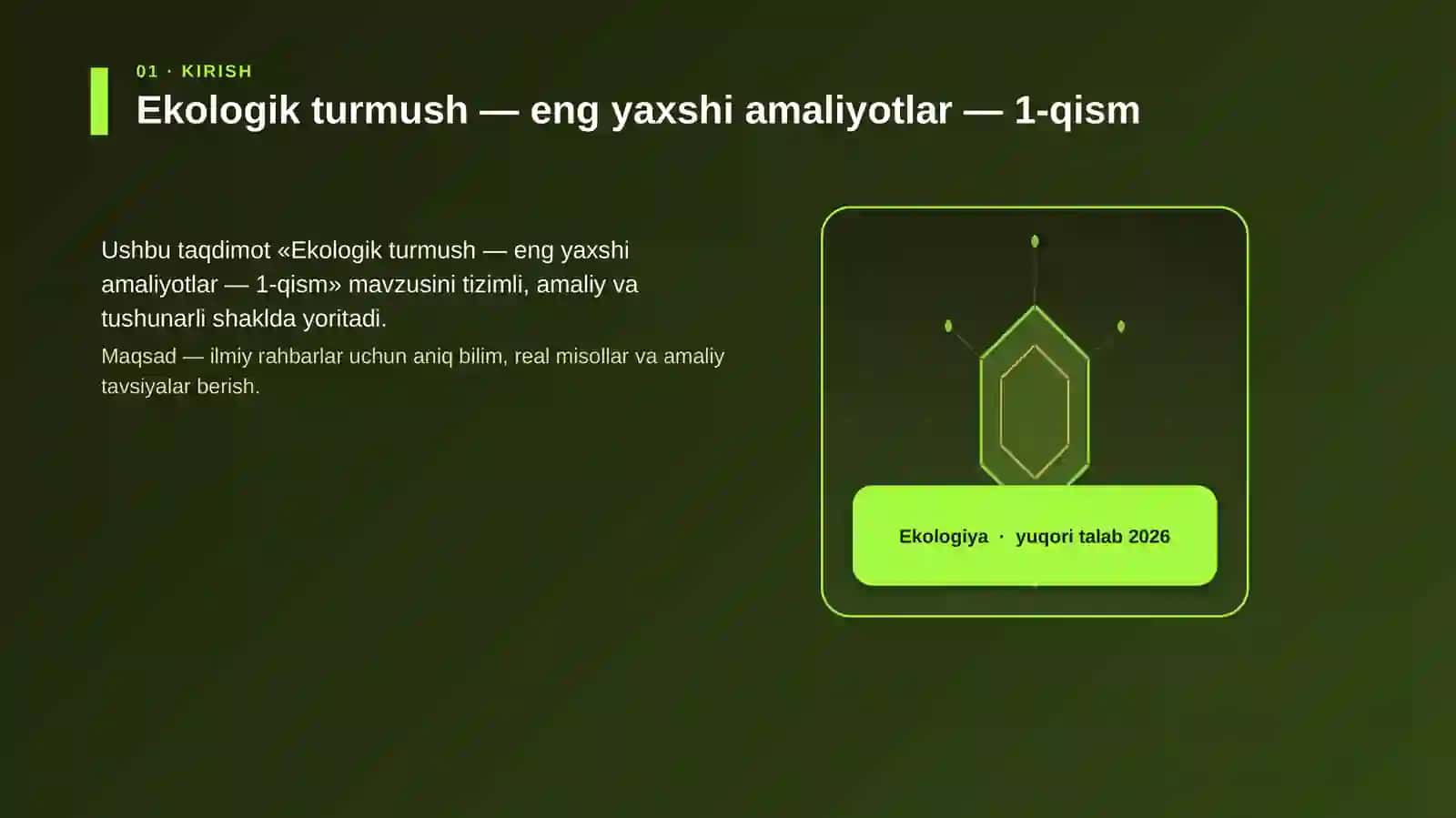 Ekologik turmush — eng yaxshi amaliyotlar — 1-qism 3