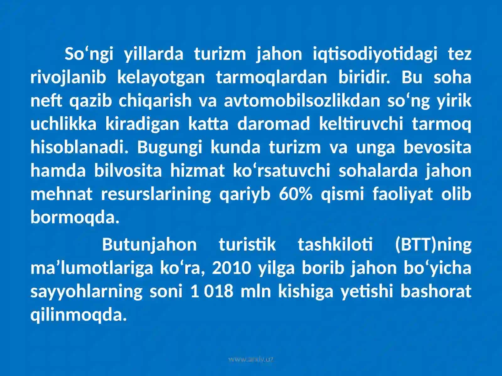 O‘zbekistondaxalqaro turizmni rivojlantirishi 3