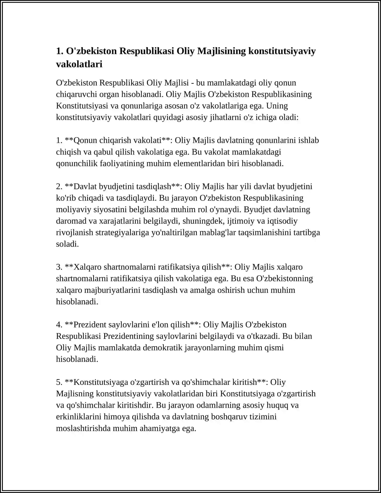 O'zbekiston Respublikasi Oliy Majlisi Vakolatlari 3