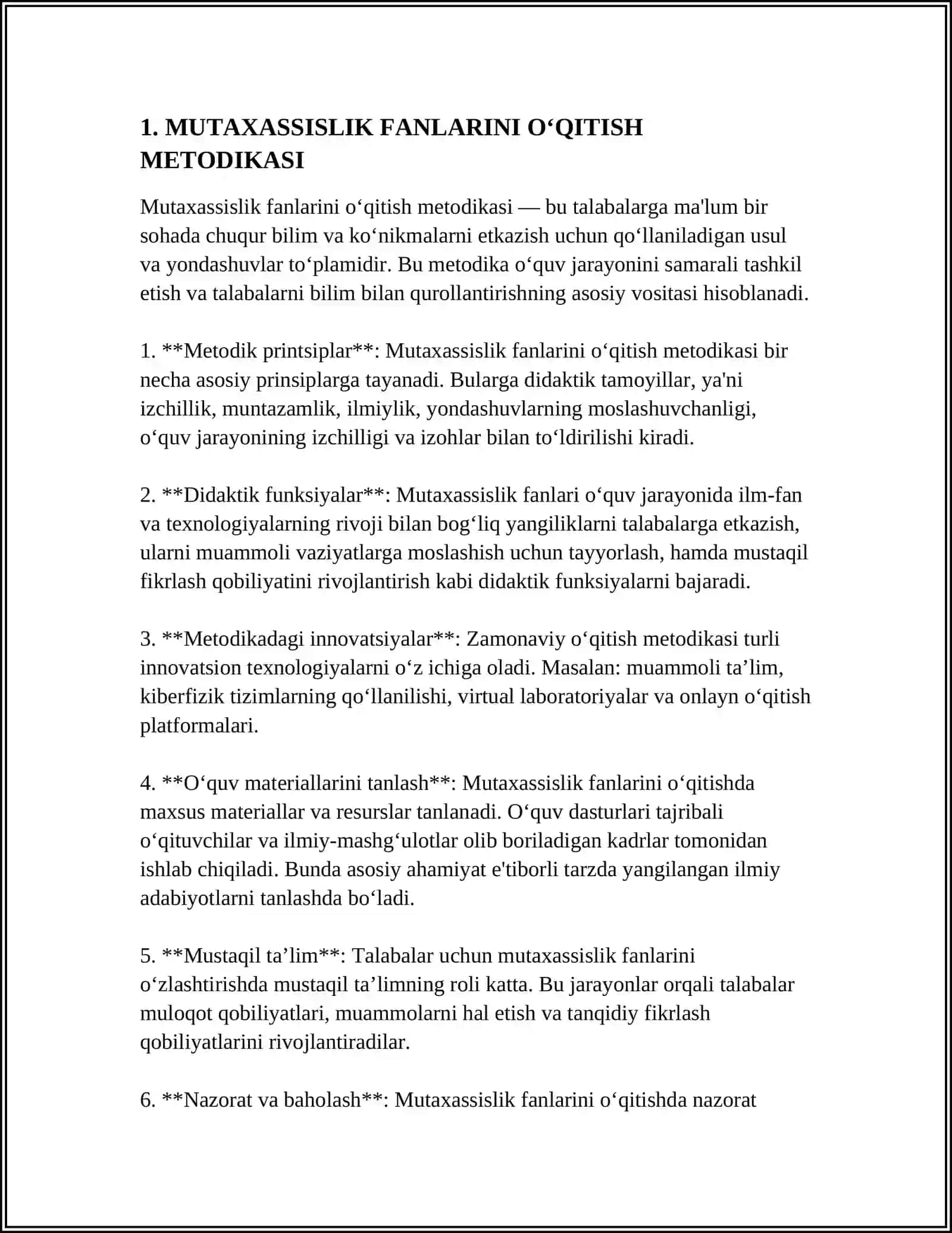 MUTAXASSISLIK FANINI O'QITISH ORQALI TALABALARNI METODIK TAYYORGARLIGINI OSHIRISH 3