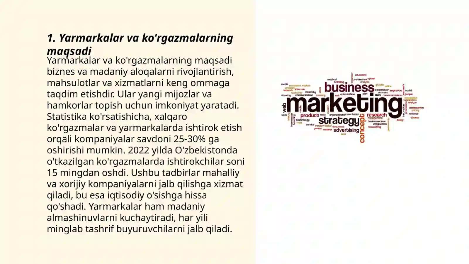 Yarmakalar va ko'rgazmalarning maqsadlari, ularning turlari 3