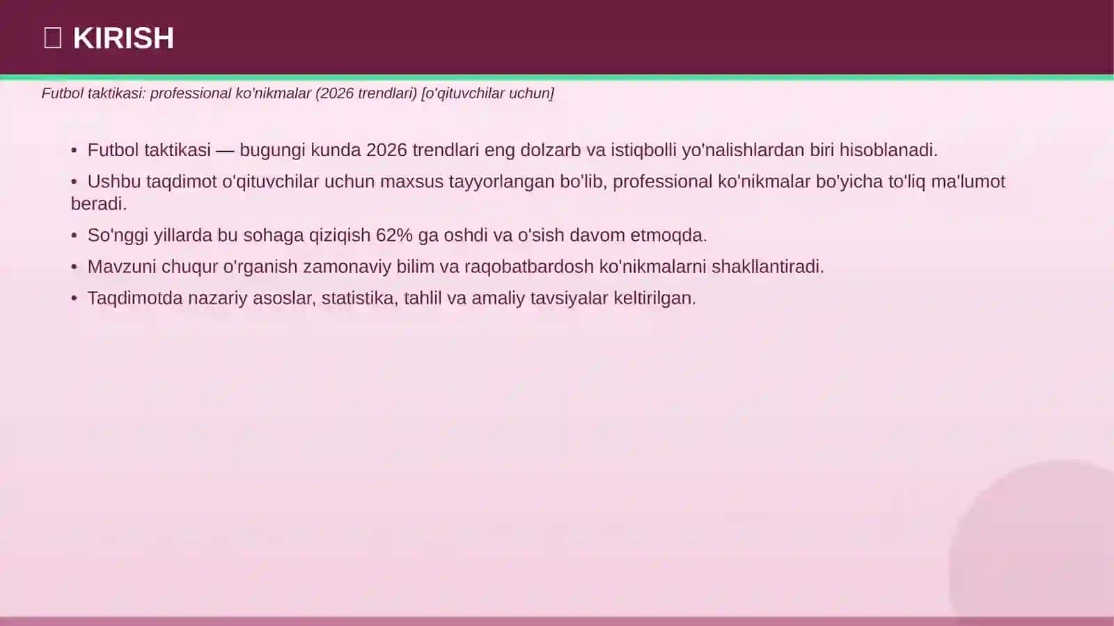 Futbol taktikasi: professional ko'nikmalar (2026 trendlari) [o'qituvchilar uchun] 3