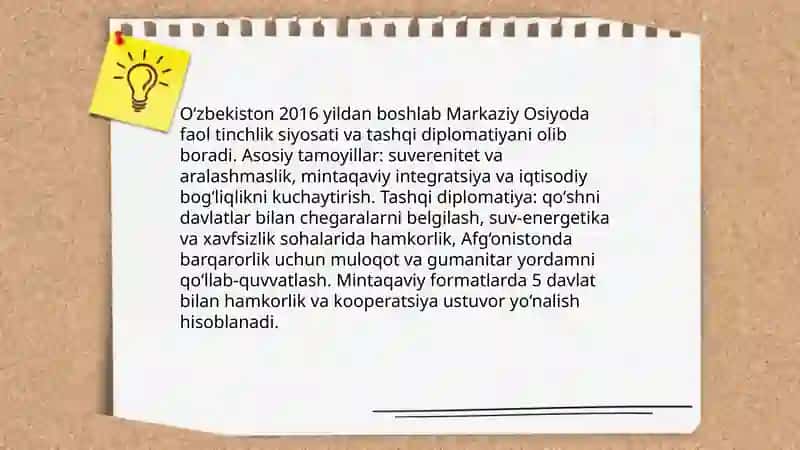 O‘zbekistonning Markaziy Osiyoda tinchlik va barqarorlikni ta’minlashdagi o‘rni 3