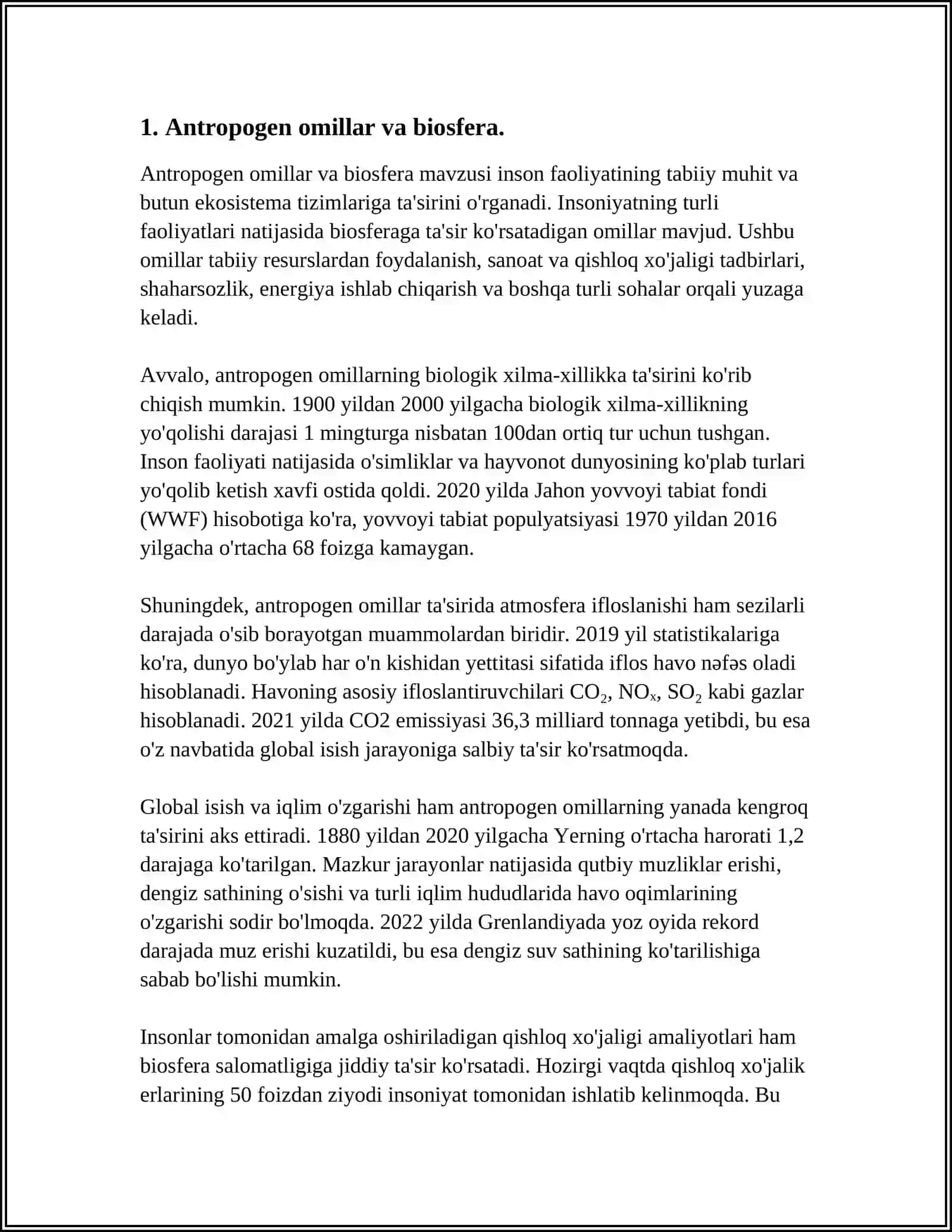 ANTROPOGEN OMILLARNING BIOSFERAGA SALBIY TA’SIRINI KAMAYTIRAMIZ 3