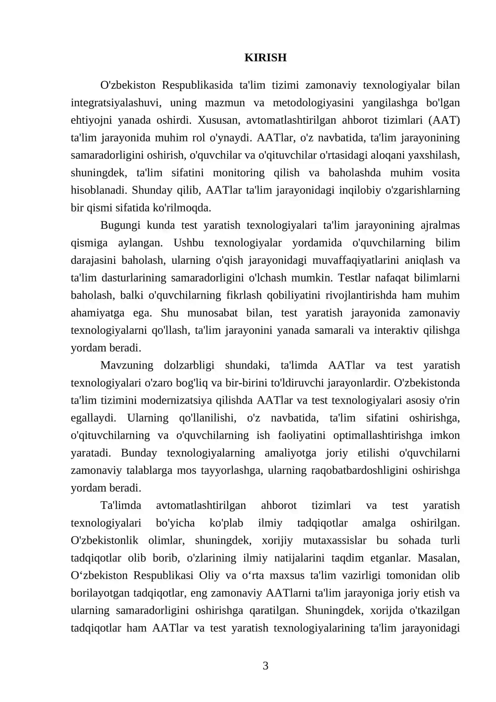 Talimda avtomatlashtirilgan ahborot tizimlari. Test yaratish texnologiyalari 3