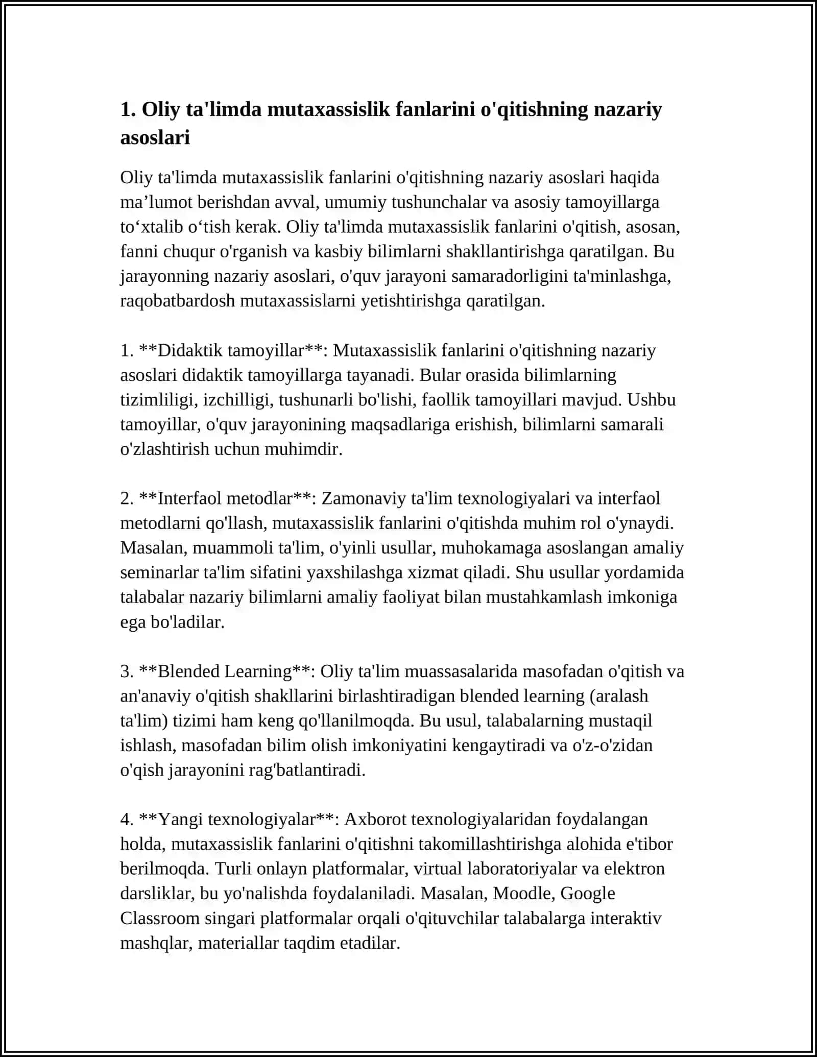 OLIY TA'LIMDA MUTAXASSISLIK FANLARNI O'QITISHNING TASHQI VA ICHKI QONUNIYATLARI 3