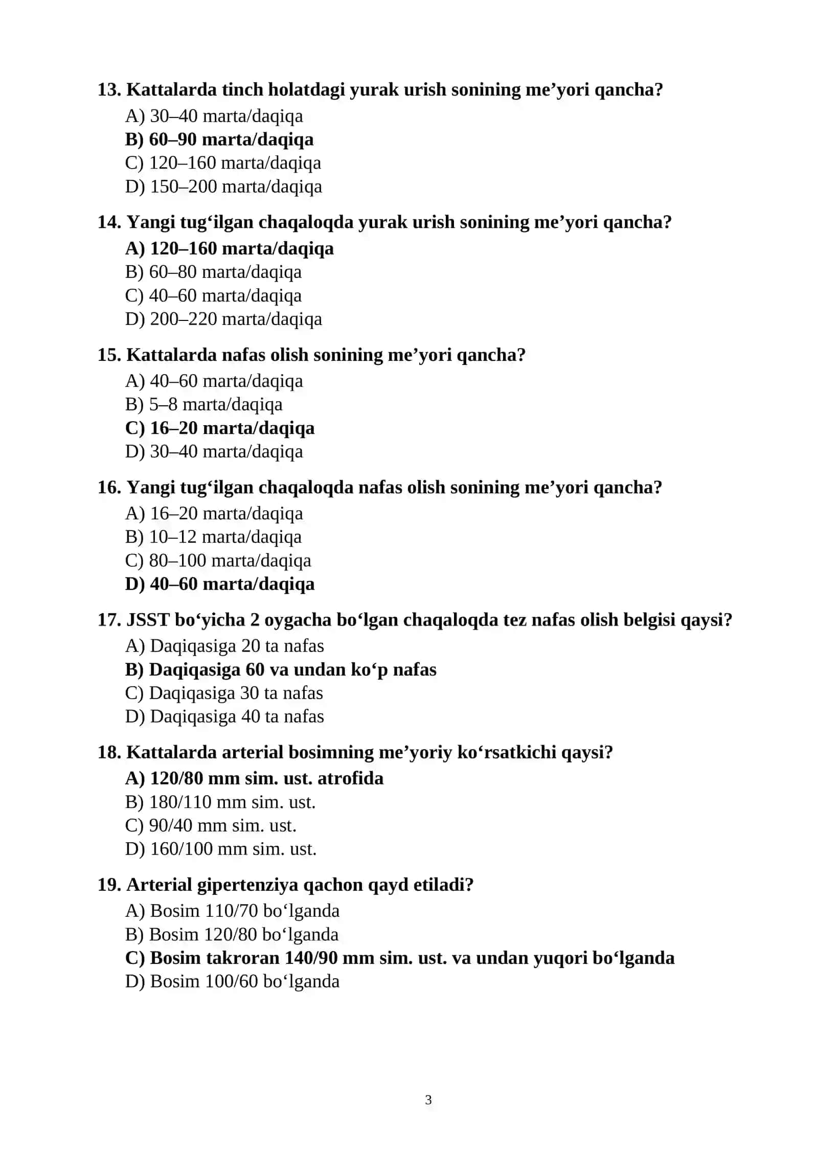 HAMSHIRALIK ISHI (PATRONAJ HAMSHIRALARI) MUTAXASSISLIGI BO‘YICHA 100 TA TEST SAVOLLARI JAVOBLARI BILAN 3