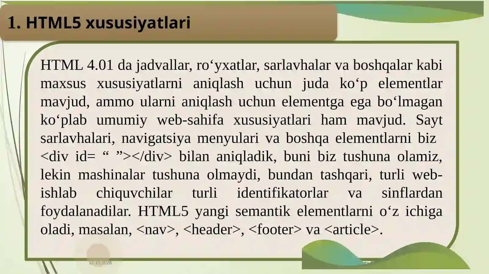 HTML ELEMENTLARI BILAN TA’NISHISH 3