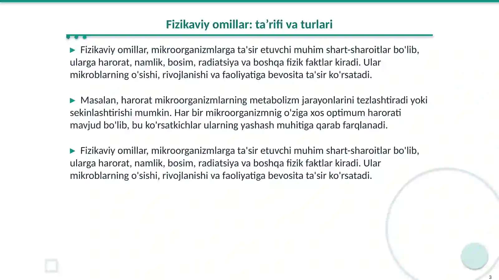 Fizikaviy omillarning mikroorganizmlarga ta’siri 3