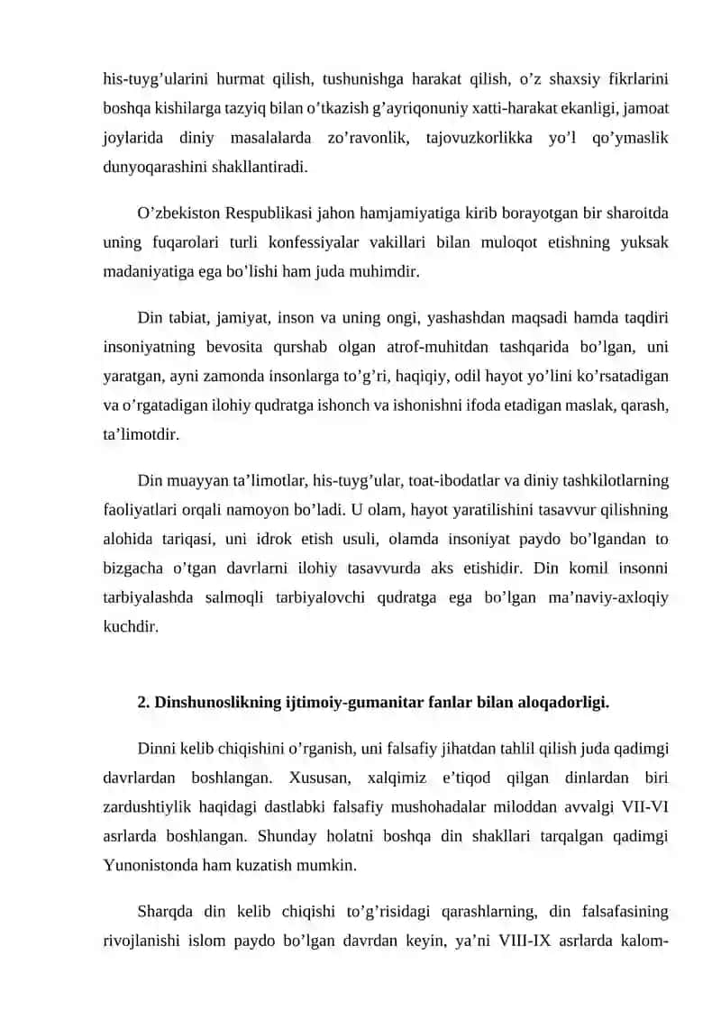 Dinshunoslikning fan sifatida shakllanishi, predmeti, unksiyalari 3