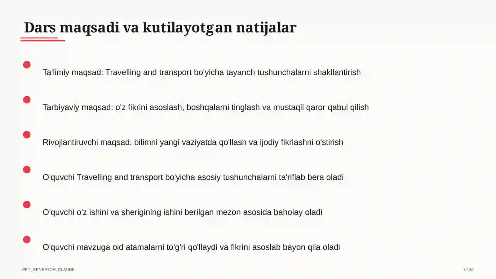 Travelling and transport (6-sinf) 3
