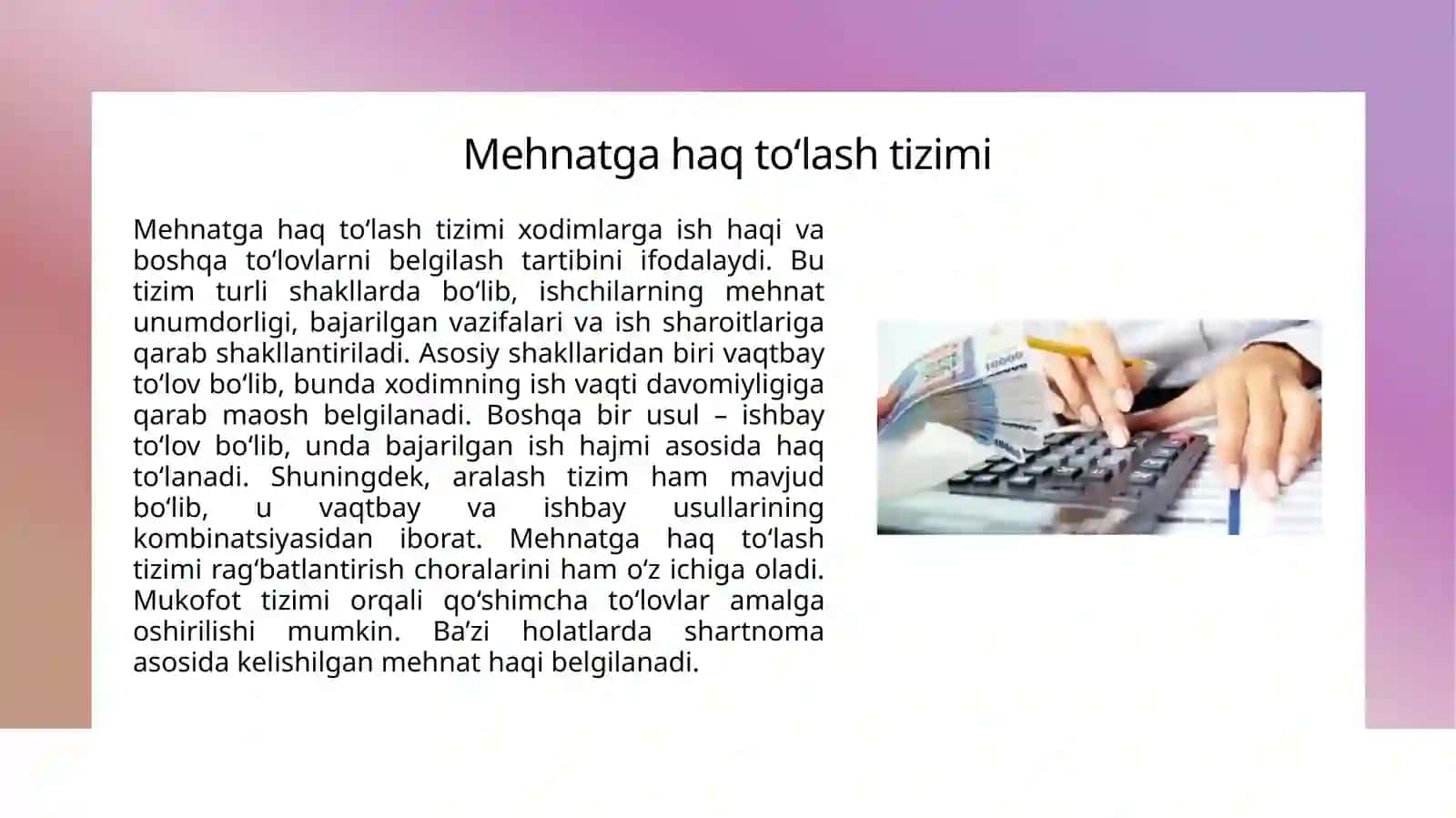 Mehnatgha qo‘shim to'lovlari hisobi 3