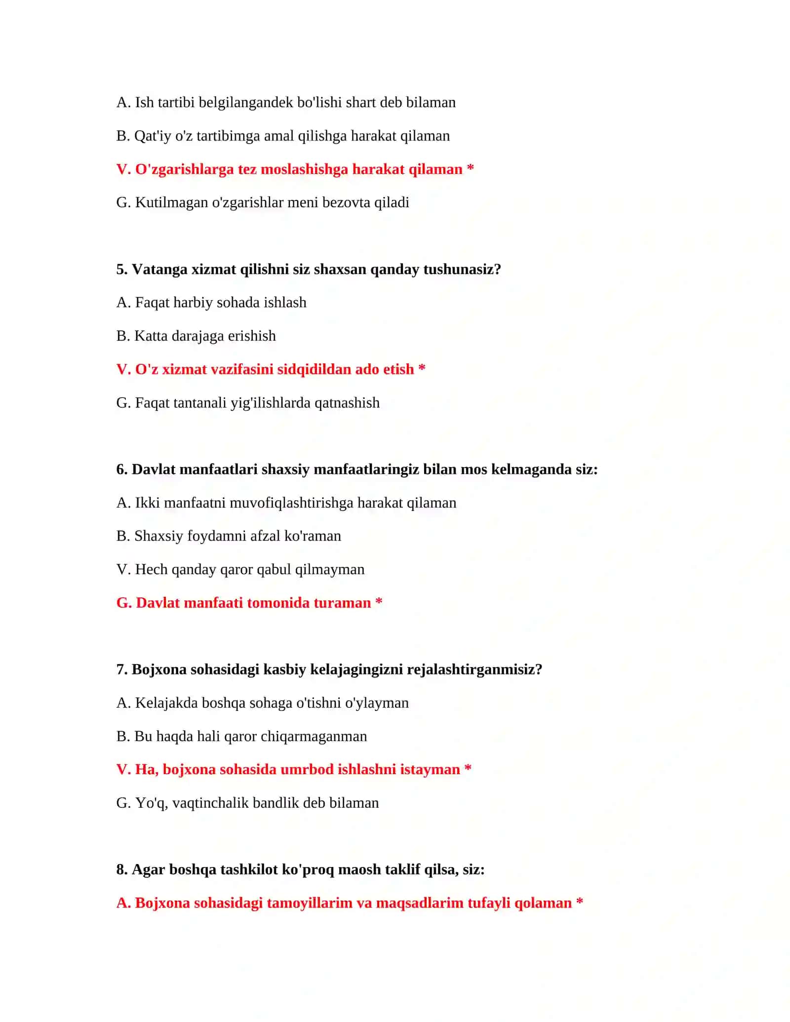 Bojxona IQ test savollari PDF 3