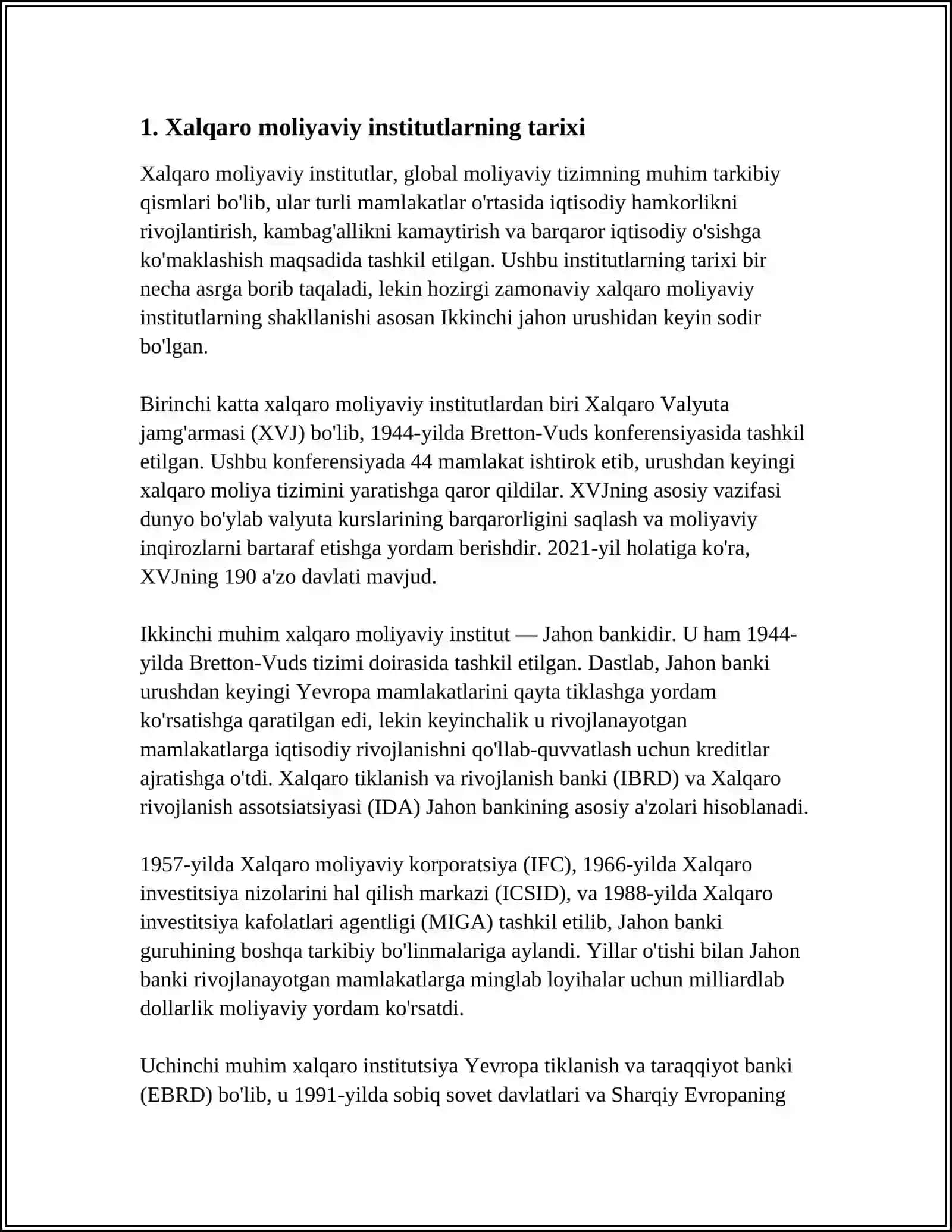 XALQARO MOLIYAVIY INSTITUTLAR VA ULARNING JAHON IQTISODIYOTIDAGI ROLI 3