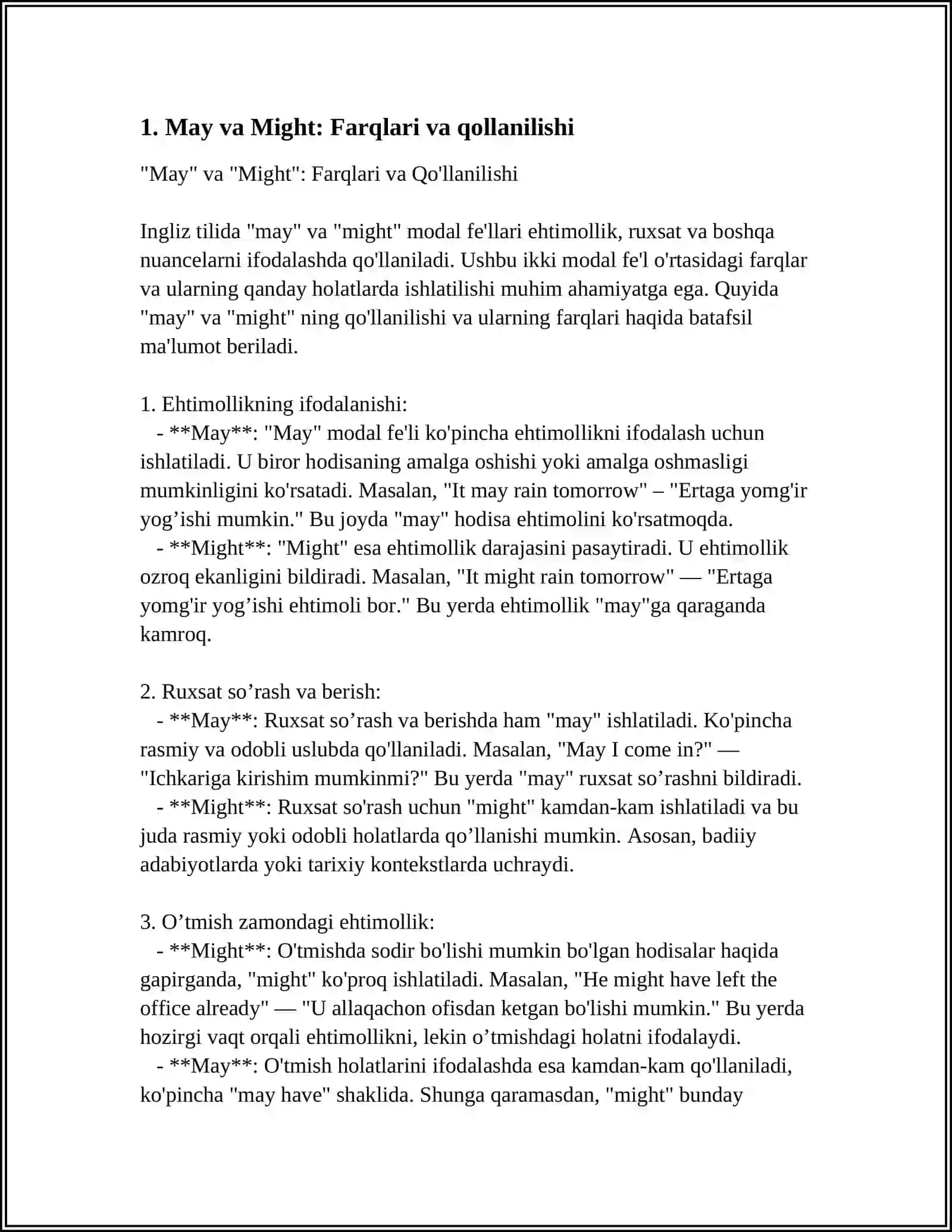 MODAL VERBS MAY/MIGHT/COULD - SHOULD OUGHT TO SHALL/WILL 3
