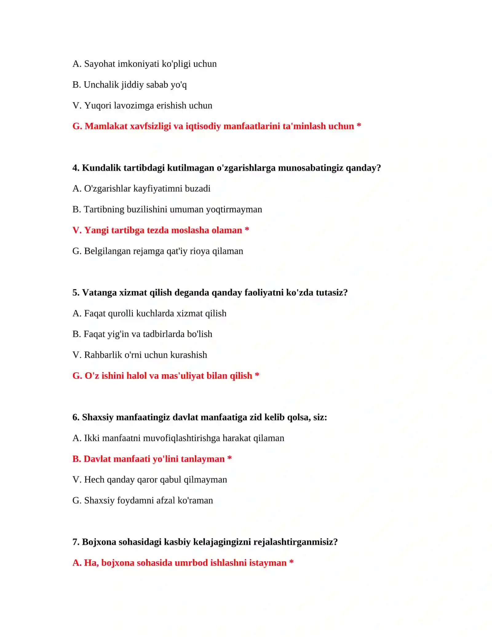 BOJXONA AKADEMIYASI SINOVI - PSIXOLOGIK TEST SAVOLLARI 3