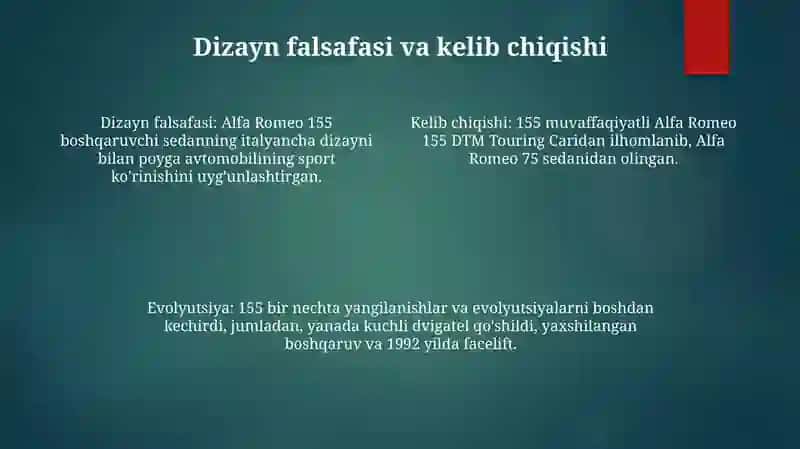 Alfa Romeo 155 Avtomobilni Tuzilishi, Xarakteristikasi Va Evolyutsiyasi 3