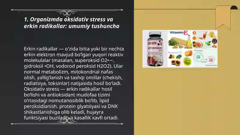 Organizmdagi antioksidant tizim. Antioksidant xususiyatga ega boʻlgan vitaminlar. 3
