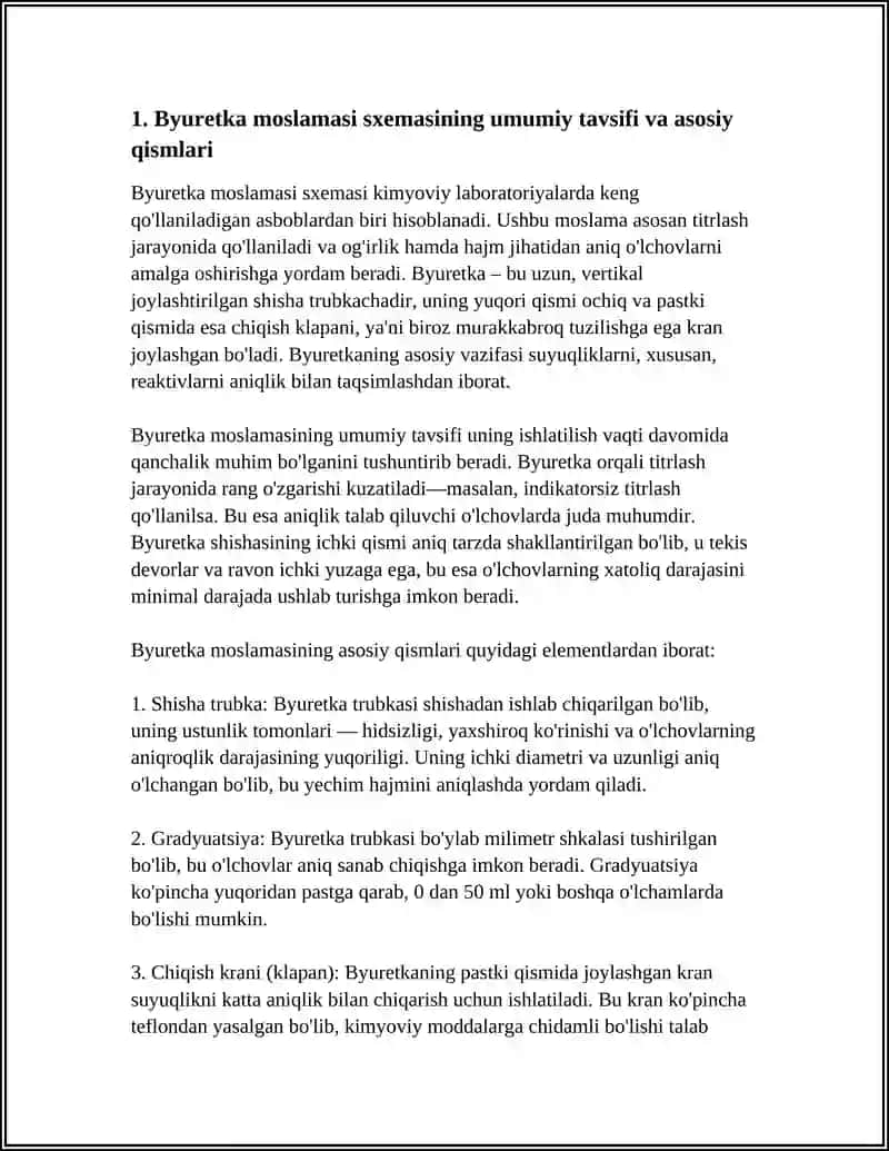 BYURETKA MOSLAMASI SXEMASI. KONSENTRLANGAN ERITMANI TAYYORLASH USULLARI, ULAR YORDAMIDA MURAKKAB MIKSTURALAR TAYYORLASH 3