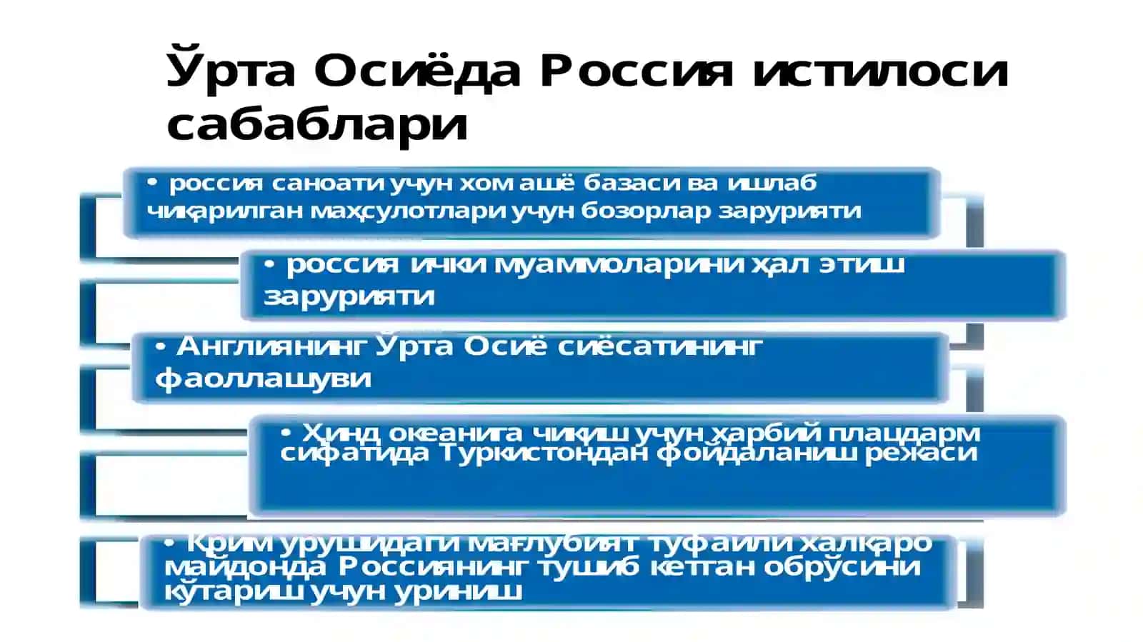 Turkiston Rossiya imperiyasi mustamlakachiligi davrida. Sovet hukmronligi davrida O‘zbekistonning markazga ijtimoiy-siyosiy va iqtisodiy qaramligi va uning oqibatlari 3