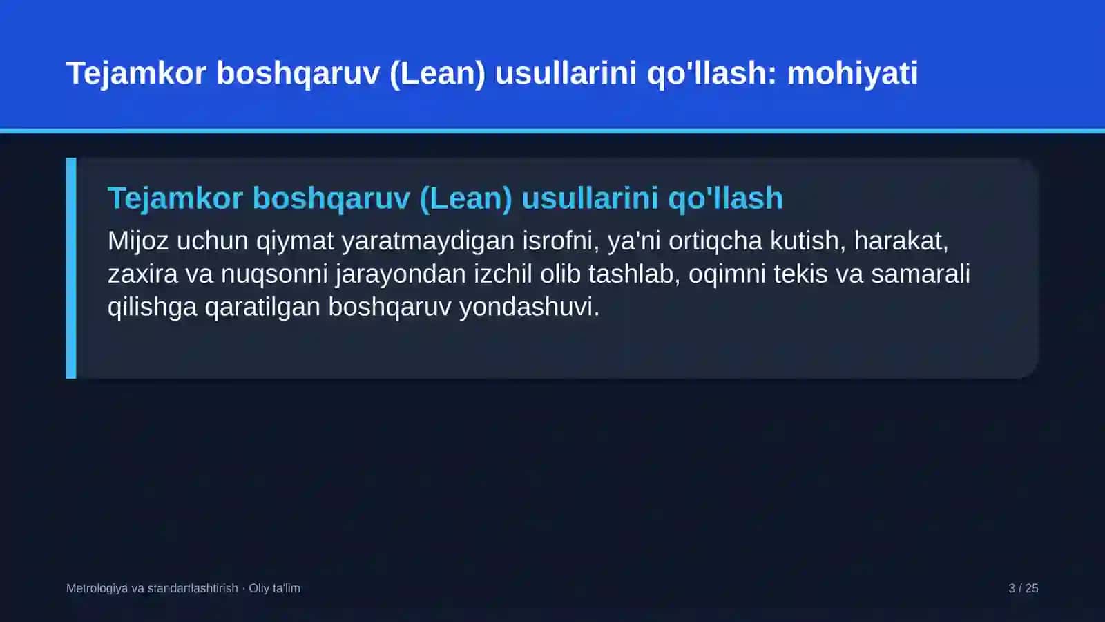 gidrometeorologiya xizmatida tejamkor boshqaruv lean usullarini qo'llash 3030 3