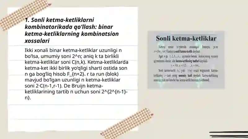 Sonli ketma - ketliklarni kombinatorika, ehtimollar nazariyasidagi tatbiqlari 3