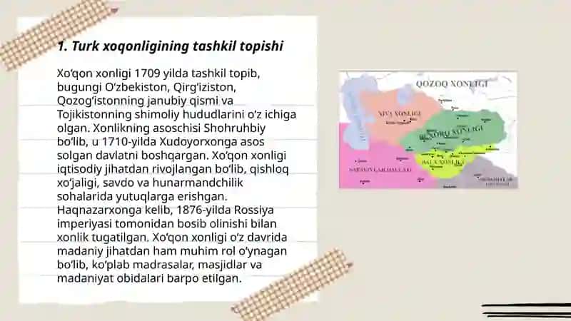 Turk xoqonligining o'rnatilishi 6-7asrlarda Xorazm Sog'd Farg'ona 3