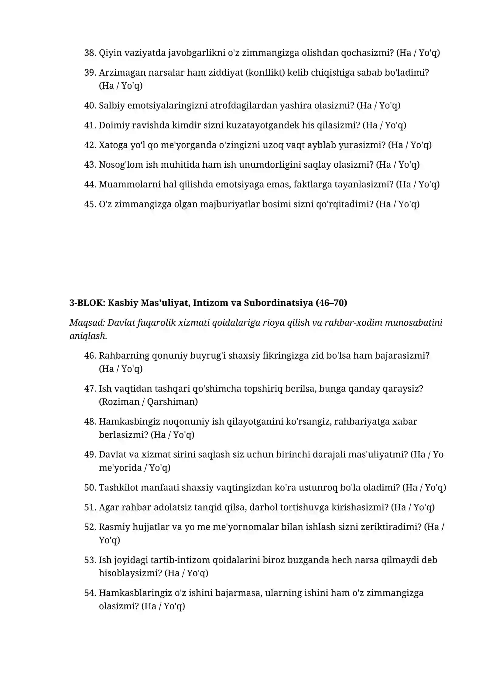 Ishga kirish uchun 100 ta psixologik savollar to'plami 3