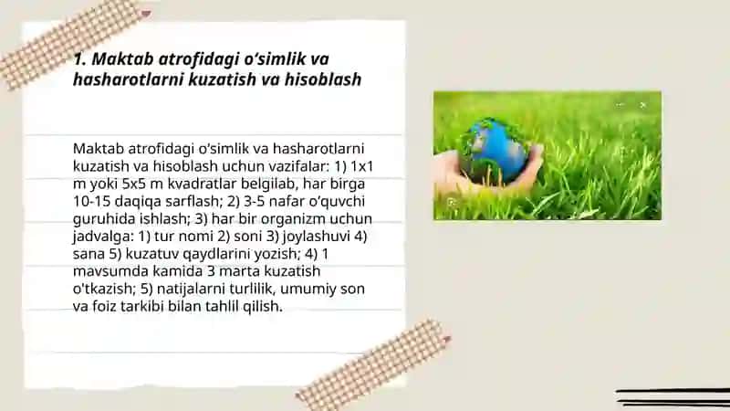 Ekologik madaniyatni shakllantirishda oʻqituvchi kuzatishga yoʻnaltirilgan topshiriqlar 3