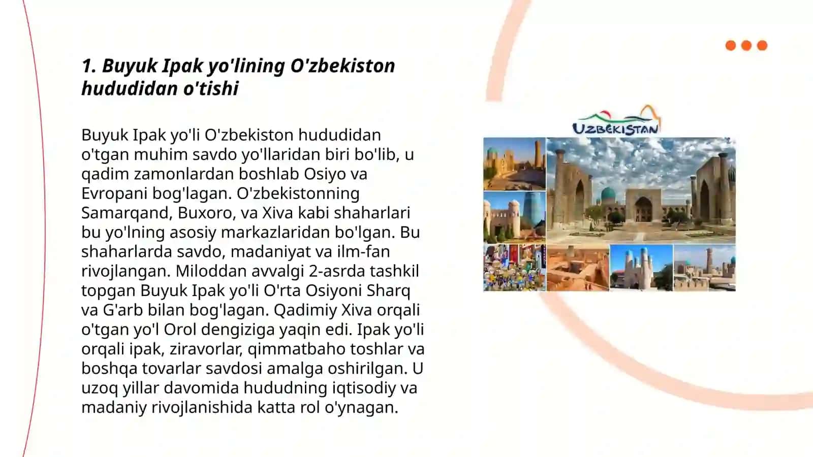 Buyuk Ipak yo'lining O'zbekiston hududidan o'tishi 3