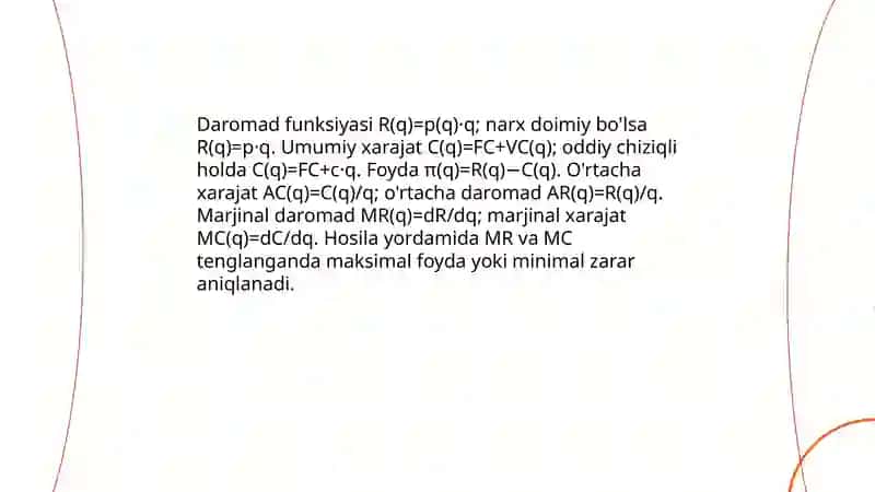 Daromad va xarajat funksiyalarini hosola yordamida tahlil qilish 3