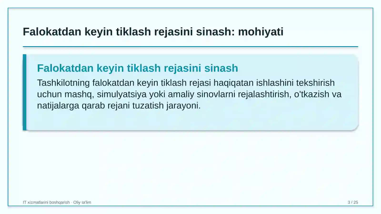 rangli metallurgiyada falokatdan keyin tiklash rejasini sinovdan o'tkazish 2574 3