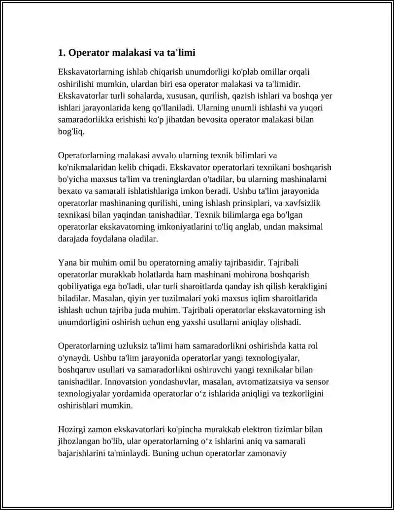 EKSKAVATORLARDIŃ JUMIS ÓNIMDARLIǴI JUMIS ÓNIMDARLIǴIN ASIRIWSHI FAKTORLAR 3