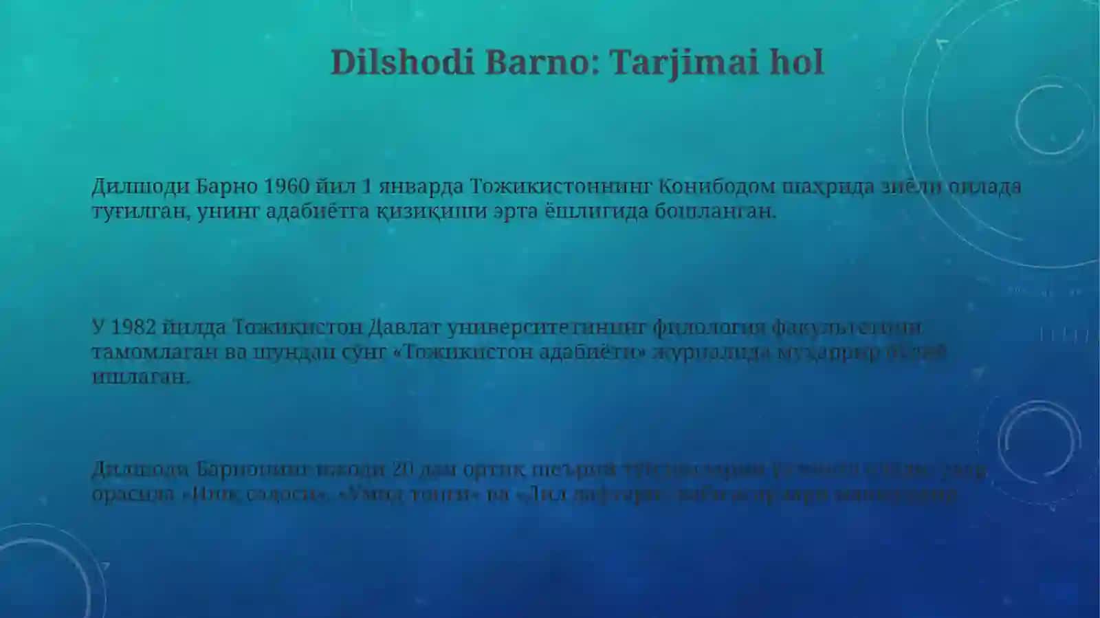 Dilshodi Barno hayoti va ijodi 3