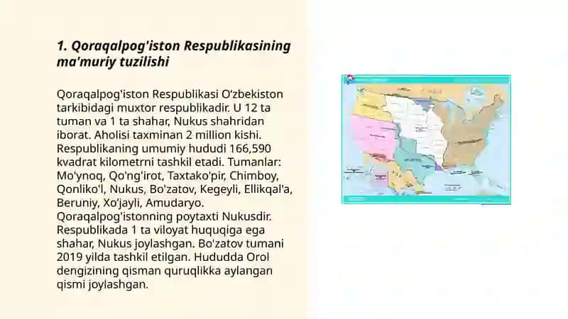 Qoraqalpog'iston Respublikasining ma'muriy-hududiy va davlat tuzilishi 3